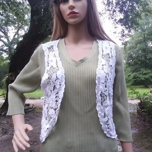 White "Lilly Lou" knit flower sweater jacket